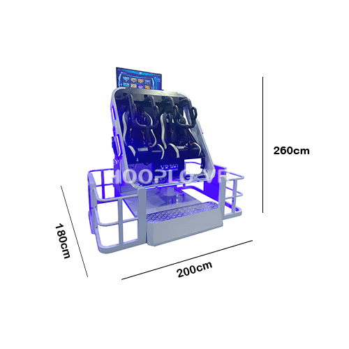 Size and specifications of the Two Players VR 360 Simulator, including dimensions and layout.