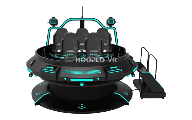 Front view of VR Five Seat Flying Saucer – A model, a five-seat motion VR simulator with UFO-style appearance