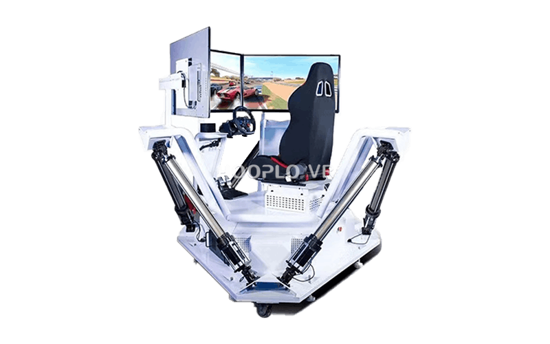 Side view of VR Six Axle Racing Simulator B showing the motion platform structure.