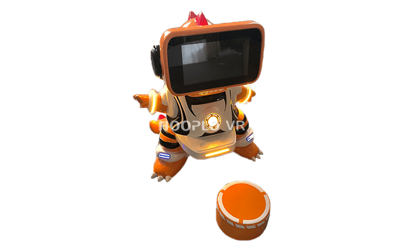Side view of the yellow VR Baby Long VR equipment by Hooplo, showing structure and body contours from the side.