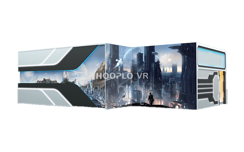 Right side perspective of the Track Cinema VR equipment showing cabin exterior details and track connection design.
