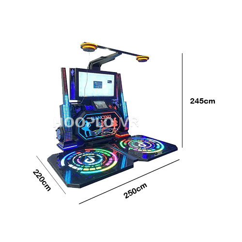 Dimensions of VR Dance Machine VR equipment, showing height, width, and footprint for installation.