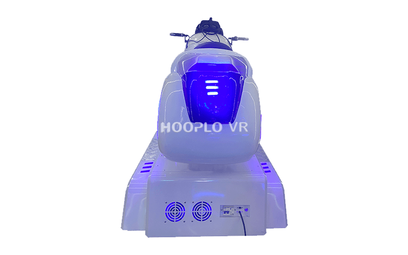 Rear view of VR Motorcycle Simulator A highlighting structure and seat design