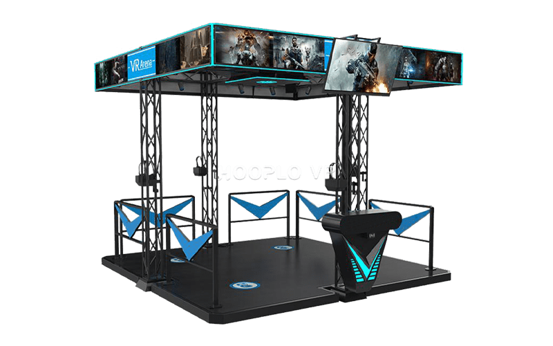 Empty arena structure display of the VR Four-Player Duel Simulator showing platform layout and support frame