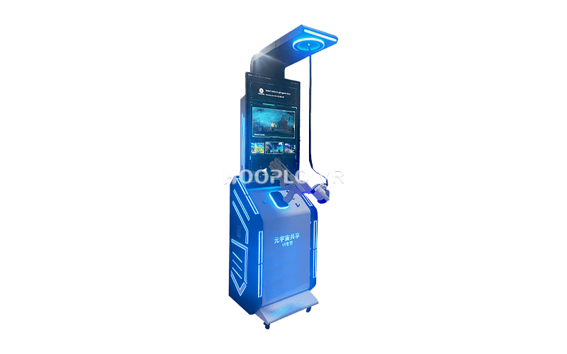 Side view of the VR Metaverse Sharing A equipment with watermark, displaying the machine’s appearance and VR platform design
