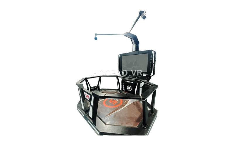 Left side view of VR Walking Platform highlighting the frame design and walking simulator setup in standby mode