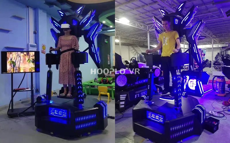 Customer experiencing VR Wings of Flight VR equipment, showing engagement and enjoyment.