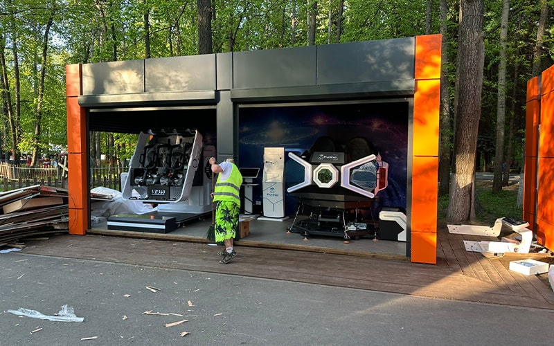 VR 360 and 2-seat VR Cinema fully installed and tested inside the VR zone before opening to the public in Ulyanovsk, Russia.