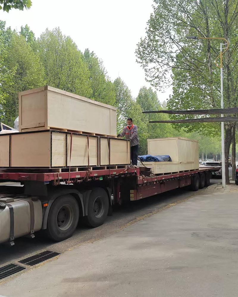 VR equipment secured in a wooden case for domestic truck transportation