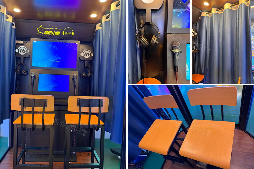 Mini Karaoke Booth, soundproof private singing pod with dual microphones, two folding chairs, commercial coin-operated mini KTV booth for mall