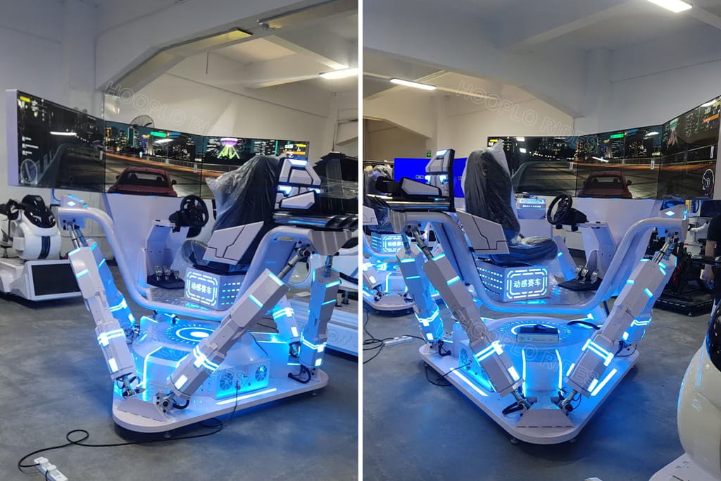 VR Six Axle Racing Simulator undergoing full-function factory testing before shipment to a customer building a 2000 square meter indoor entertainment center.